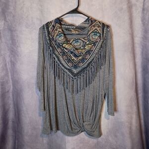 One World Boho Blouse With Fringe Scarf